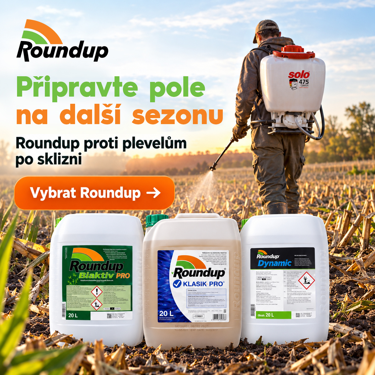 Vyberte Roundup pro ošetření ploch po sklizni