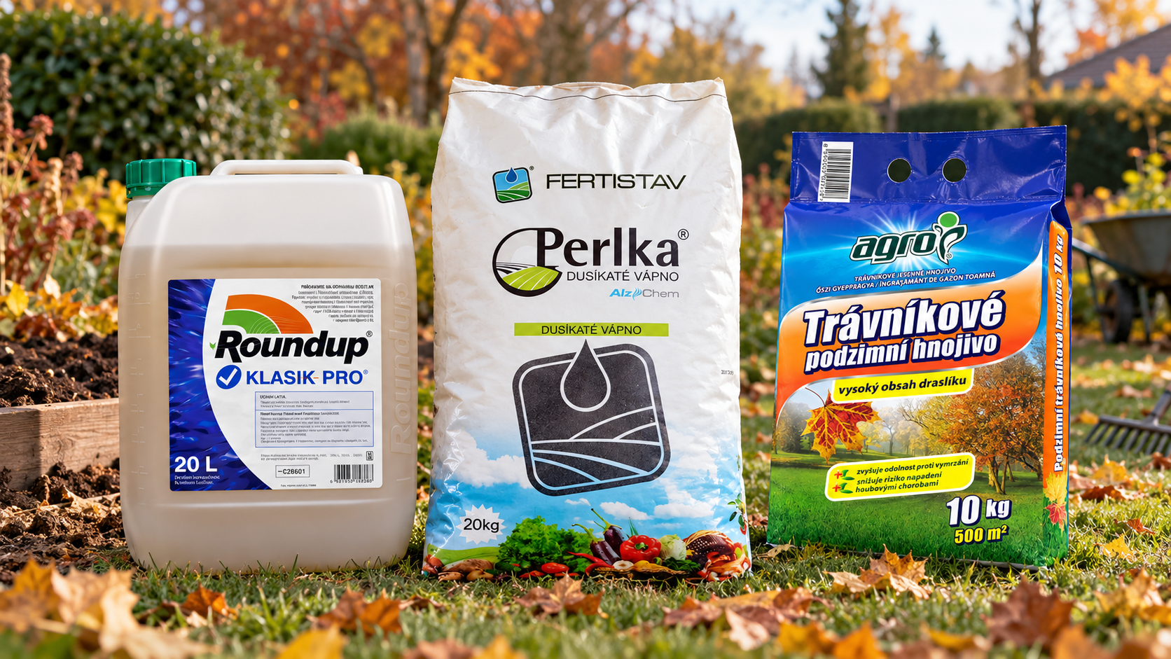 Roundup, Perlka a podzimní trávníkové hnojivo na zahradě
